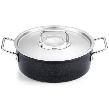 Faitout bas ADAMANT 24 cm, avec couvercle de marmite en acier inoxydable, noir, aluminium, Fissler