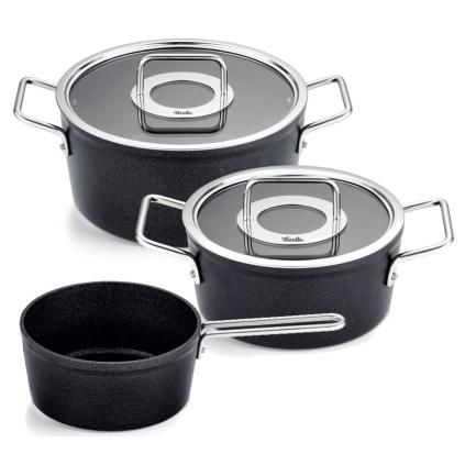 Batterie de cuisine ADAMANT, couvercles de marmite en verre, set de 3 pc, noir, aluminium, Fissler