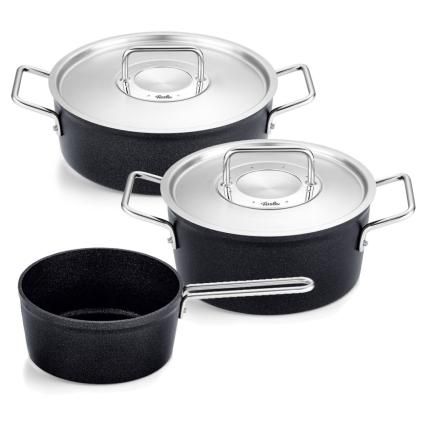 Batterie de cuisine ADAMANT, couvercles de marmite en acier inoxydable, set de 3 pc, noir, aluminium, Fissler