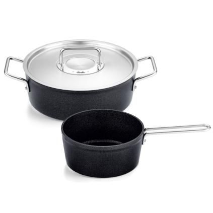 Batterie de cuisine ADAMANT, couvercles de marmite en acier inoxydable, set de 2 pc, noir, aluminium, Fissler