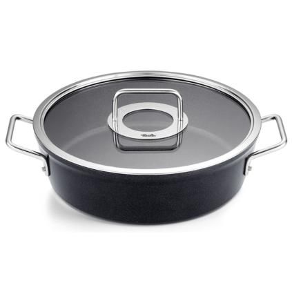 Faitout bas ADAMANT 28 cm, avec couvercle de marmite en verre, noir, aluminium, Fissler