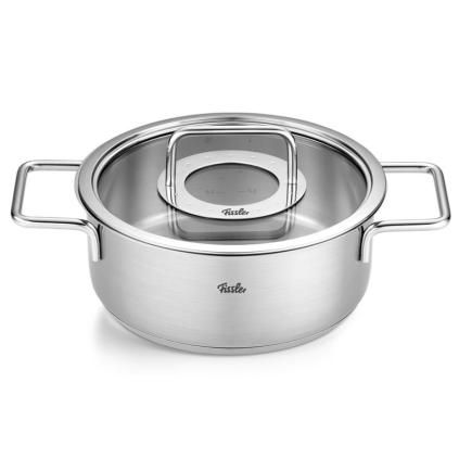 Cocotte basse PURE 20 cm, avec couvercle de marmite en verre, argent, acier inoxidable, Fissler