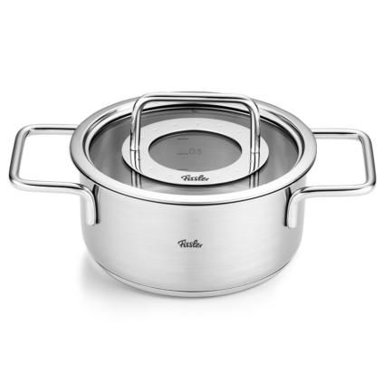 Faitout haut PURE 16 cm, avec couvercle de marmite en verre, argent, acier inoxidable, Fissler