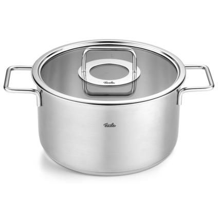 Cocotte haute PURE 20 cm, avec couvercle de marmite en verre, argent, acier inoxidable, Fissler