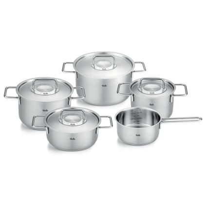 Batterie de cuisine PURE, couvercles de marmite en acier inoxidable, set de 5 pc, argent, acier inoxidable, Fissler