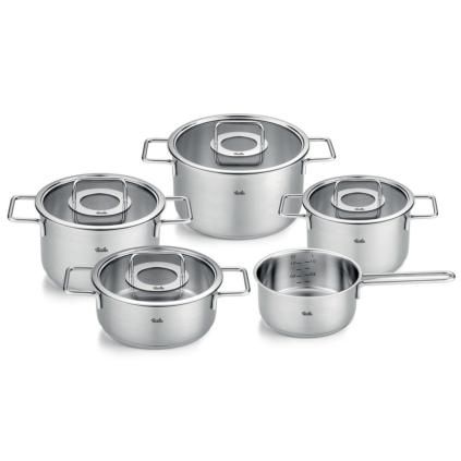 Batterie de cuisine PURE, couvercles de marmite en verre, set de 5 pc, argent, acier inoxidable, Fissler