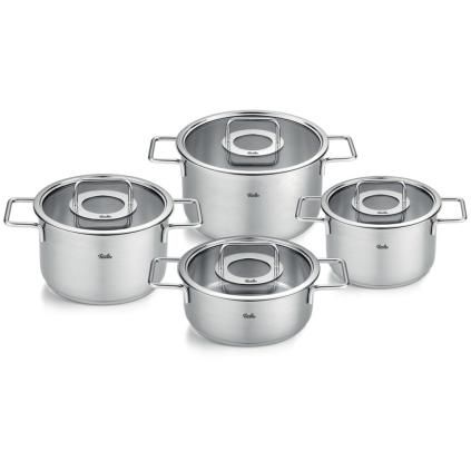Batterie de cuisine PURE, couvercles de marmite en verre, set de 4 pc, argent, acier inoxidable, Fissler