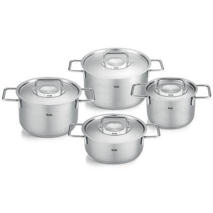 Batterie de cuisine PURE, couvercle de marmite en acier inoxidable, set de 4 pc, argent, acier inoxidable, Fissler