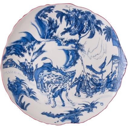 Assiette DIESEL CLASSICS ON ACID BLUE CHINOISERIE 28 cm, bleu, porcelaine, Seletti