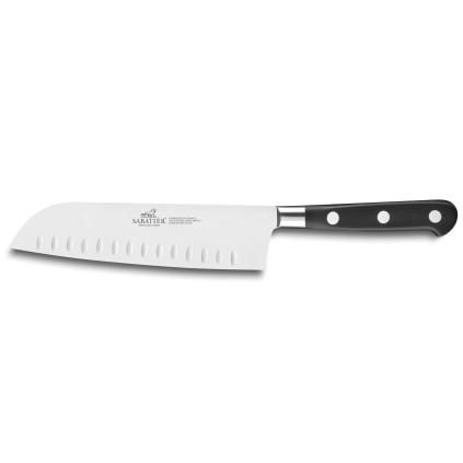 Couteau Santoku IDÉAL 18 cm, rivets en acier inoxydable, noir, Lion Sabatier