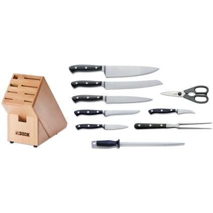 Couteaux de cuisine PREMIER PLUS avec bloc, set de 9, acier inoxydable, F.DICK