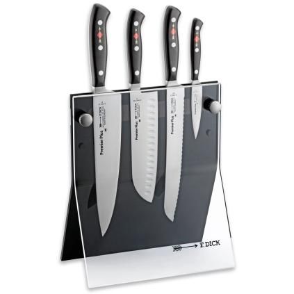 Couteaux de cuisine PREMIER PLUS avec support, set de 4, noir, acier inoxydable, F.DICK