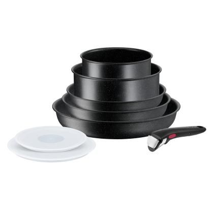 Batterie de cuisine INGENIO BLACK STONE L3998802, set de 8 pc, noir, aluminium, Tefal