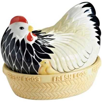 Bocal de rangement MOTHER HEN 21 cm, noir/blanc, grès, Mason Cash