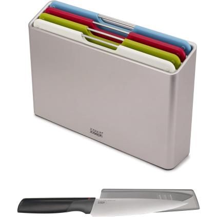 Planche à découper FOLIO 98995 30 x 20 cm, set de 4 pc + couteau de cuisine, plastique, Joseph Joseph