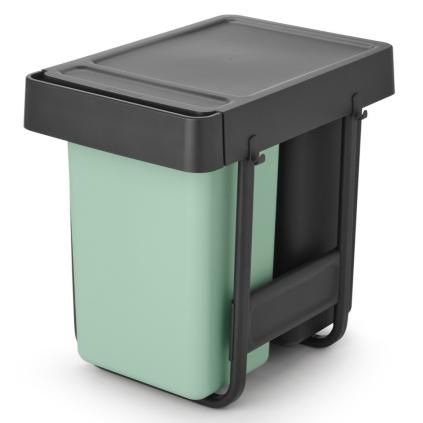 Poubelle encastrable SORT & GO 2x 15 l, gris foncé / vert jade, plast, Brabantia