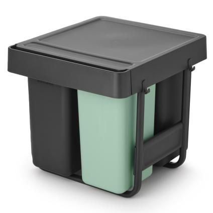 Poubelle encastrable SORT & GO 2x 10 l + 1x 20 l, gris foncé / vert jade, plast, Brabantia