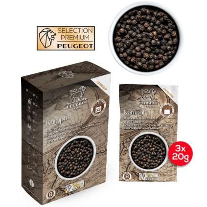 Poivre noir KAMPOT PREMIUM 3 x 20 g, Peugeot