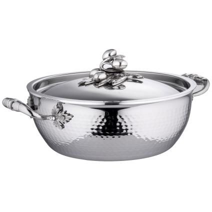 Faitout bas OPUS PRIMA 24 cm, décor aux olives, argent, acier inoxidable, Ruffoni