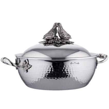 Faitout bas OPUS PRIMA 24 cm, décor aux oiseaux, argent, acier inoxidable, Ruffoni