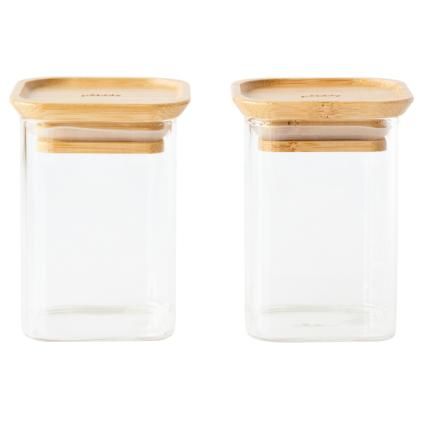 Bocal de rangement PKV-047, set de 2 pc, verre / bambou, Pebbly
