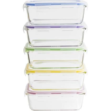 Boîte de conservation pour aliments PKV-5SRB 850 ml, set de 5 pc, verre / plastique, Pebbly