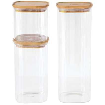 Bocal de rangement PKV-035, set de 3 pc, verre / bambou, Pebbly