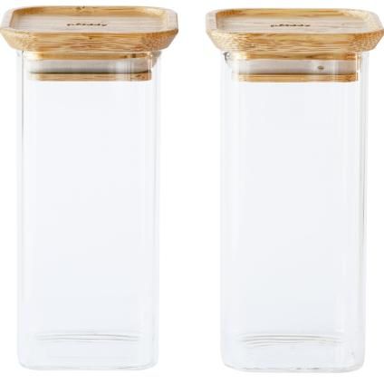 Bocal de rangement PKV-048 320 ml, set de 2 pc, verre / bambou, Pebbly