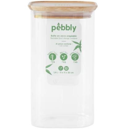 Bocal de rangement PKV-006 1,4 l, verre / bambou, Pebbly