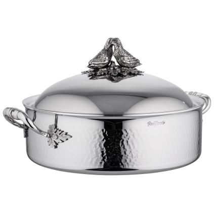 Faitout bas OPUS PRIMA 30 cm, décor oiseaux, argent, acier inoxidable, Ruffoni