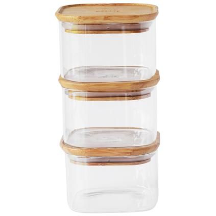 Boîte de conservation pour aliments PKV-034 500 ml, set de 3 pc, verre / bambou, Pebbly