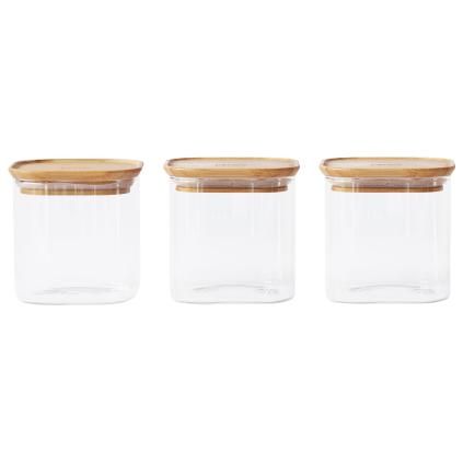 Boîte de conservation pour aliments PKV-015 800 ml, set de 3 pc, verre / bambou, Pebbly