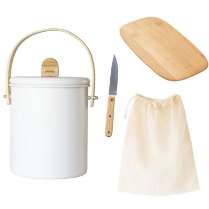 Composteur NBA193 4,5 l, blanc, acier / bambou, Pebby