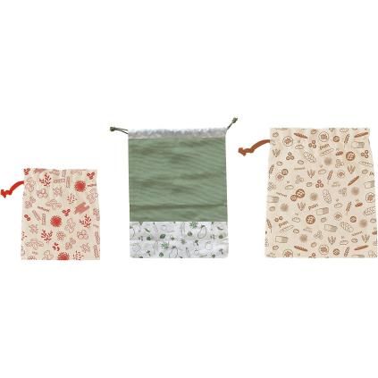 Sac de conservation pour aliments réutilisable NBA177, set de 3 pc, coton, Pebbly