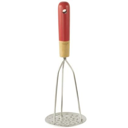 Presse-purée NBA087 30 cm, acier inoxydable / bambou, rouge, Pebbly