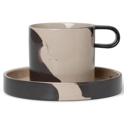 Tasse à thé avec soucoupe INLAY 200 ml, sable, grès, ferme LIVING