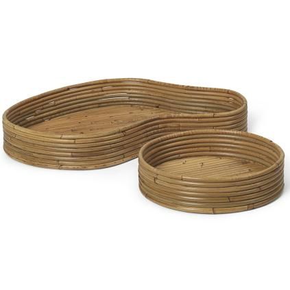 Plateau de service ISOLA, set de 2 pc, naturel, ratan, ferme LIVING