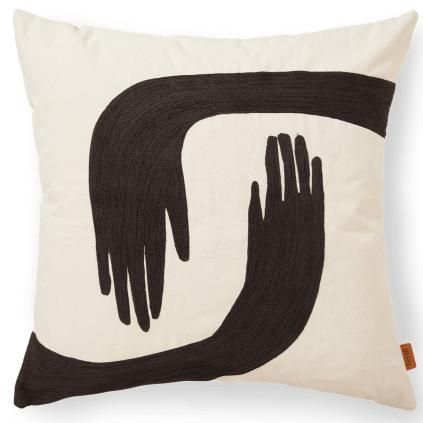 Coussin POSE 50 x 50 cm, blanc / marron, coton, ferme LIVING