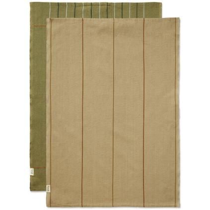 Torchon ITO 50 x 70 cm, set de 2 pc, vert / beige, coton, ferme LIVING