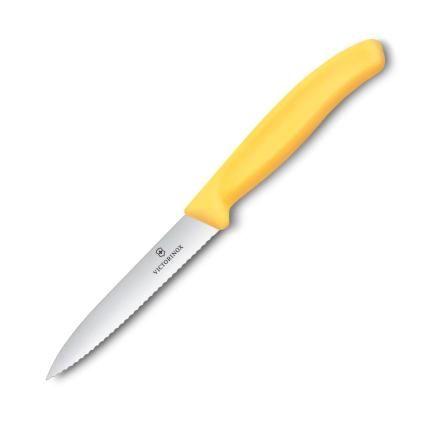 229206 orezavaci nuz swiss classic 10 cm vroubkovany zluta plast victorinox
