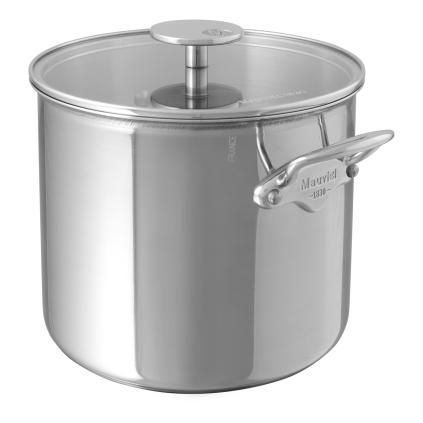 157949 hrnec vysoky s nerezovymi uchy a sklenenou poklici o 24 cm mauviel