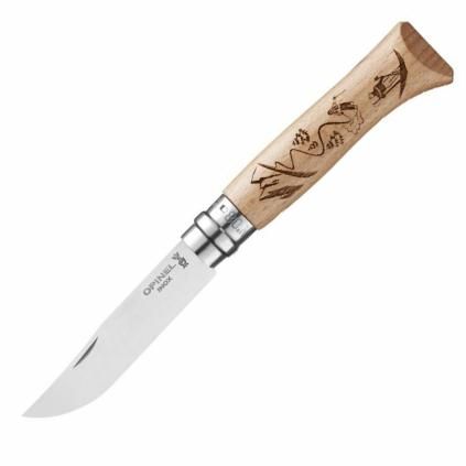 232519 kapesni nuz n 08 engraved skiing 8 5 cm bukove drevo opinel
