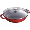 Wok 30 cm, avec couvercle en verre, cerise, fonte, Staub