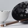 Bol SILVER SAKURA , set de 2 pc, 500 ml, avec baguettes, MIJ