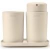 Distributeur de savon liquide et verre porte brosse à dent en set RENEW beige doux, Brabantia