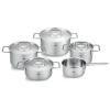 Batterie de cuisine PURE, couvercles de marmite en acier inoxidable, set de 5 pc, argent, acier inoxidable, Fissler