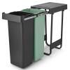 Poubelle encastrable SORT & GO 2x 30 l, gris foncé / vert jade, plast, Brabantia