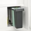 Poubelle encastrable SORT & GO 2x 30 l, gris foncé / vert jade, plast, Brabantia