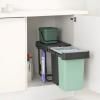 Poubelle encastrable SORT & GO 2x 15 l, gris foncé / vert jade, plast, Brabantia