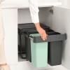 Poubelle encastrable SORT & GO 2x 10 l + 1x 20 l, gris foncé / vert jade, plast, Brabantia